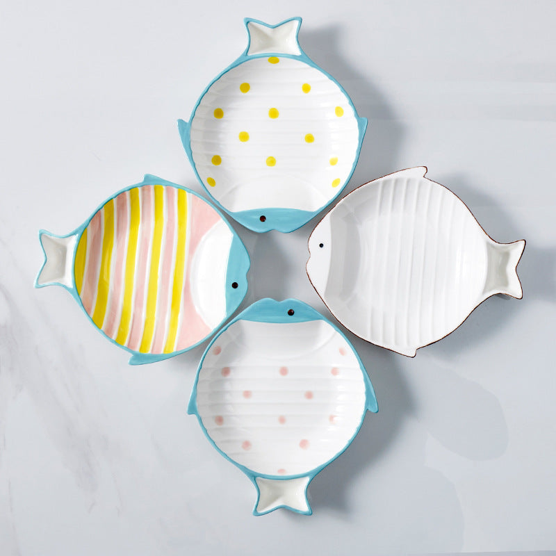 Fish Shaped Ceramic Pet Feeding Bowl For Food And Water