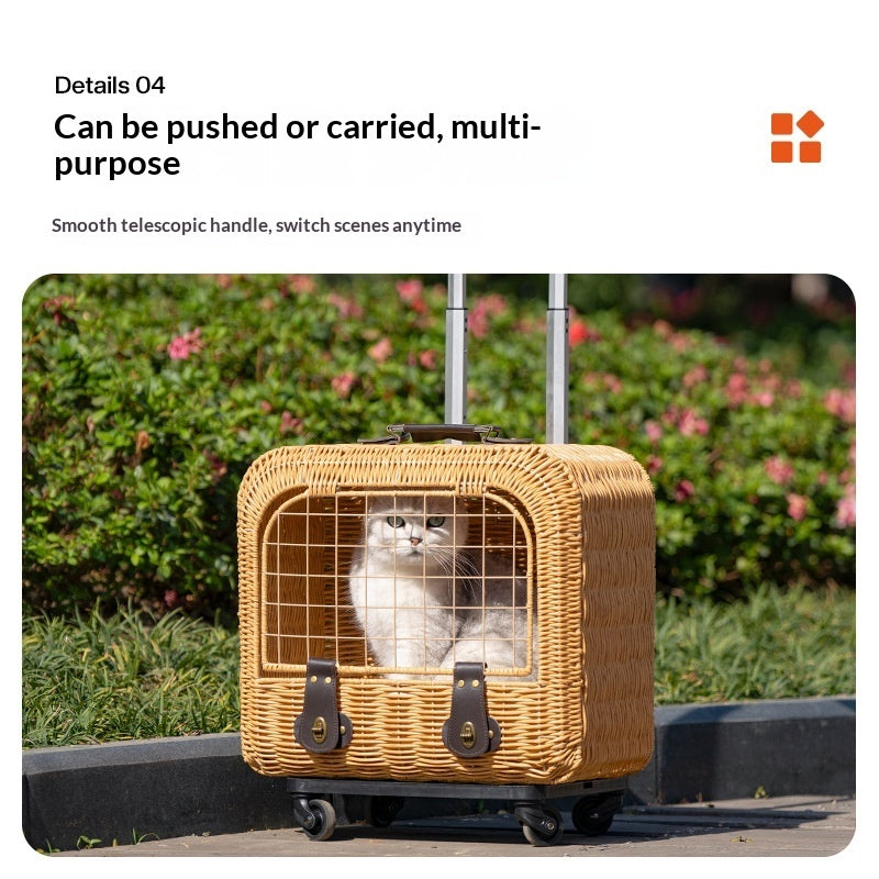 Pet Woven Rattan Carrier Bag Ventilated Portable Travel Design