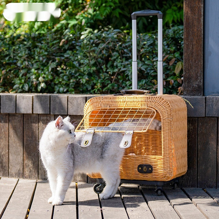 Pet Woven Rattan Carrier Bag Ventilated Portable Travel Design