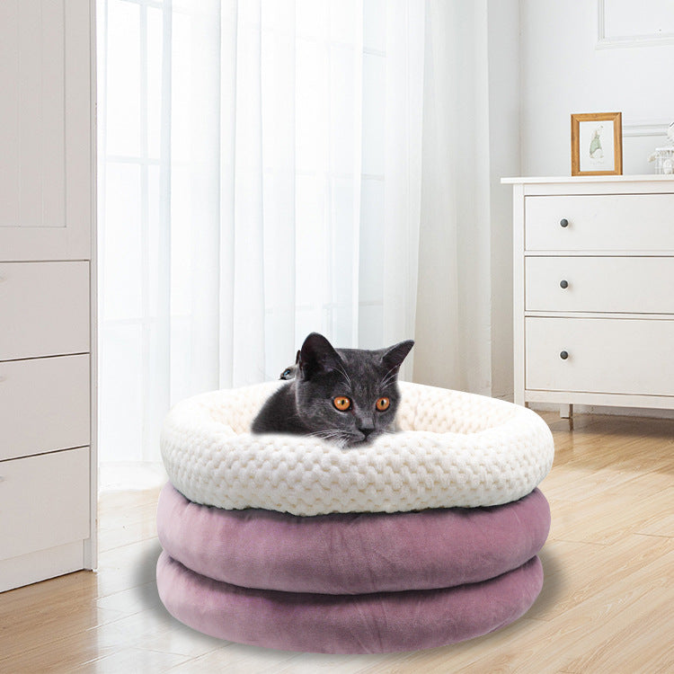 Semi Closed Round Ice Velvet Pet Deep Sleep Bed For Comfort