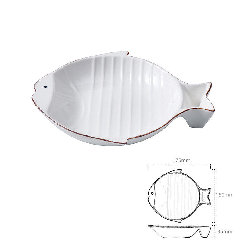 Fish Shaped Ceramic Pet Feeding Bowl For Food And Water