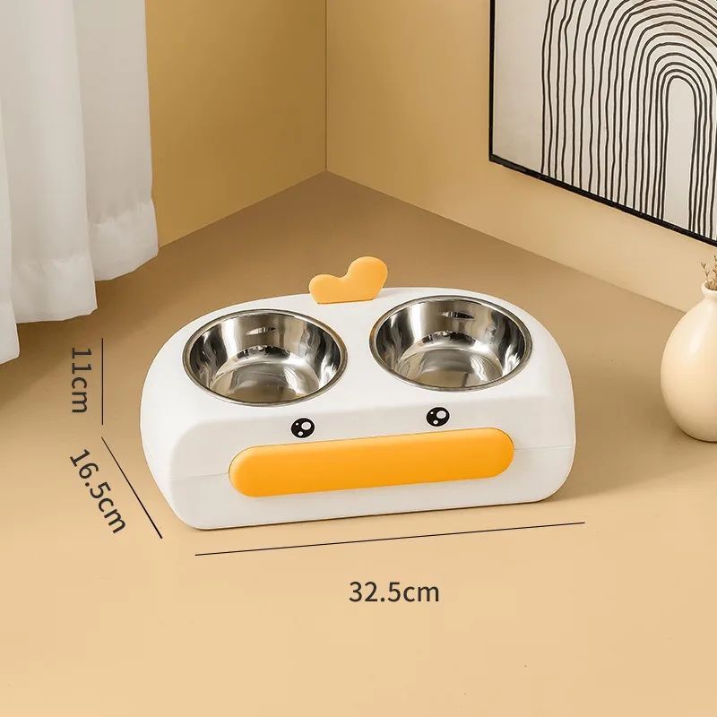 Duck Design Pet Double Feeding Bowl Tray Set