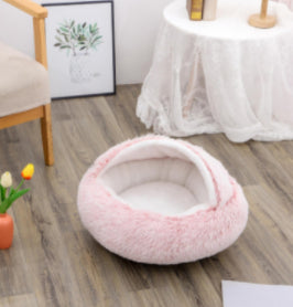 2 In 1 Round Plush Warm Pet Bed House For Winter Comfort