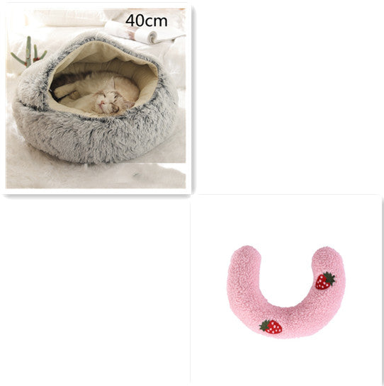 2 In 1 Round Plush Warm Pet Bed House For Winter Comfort