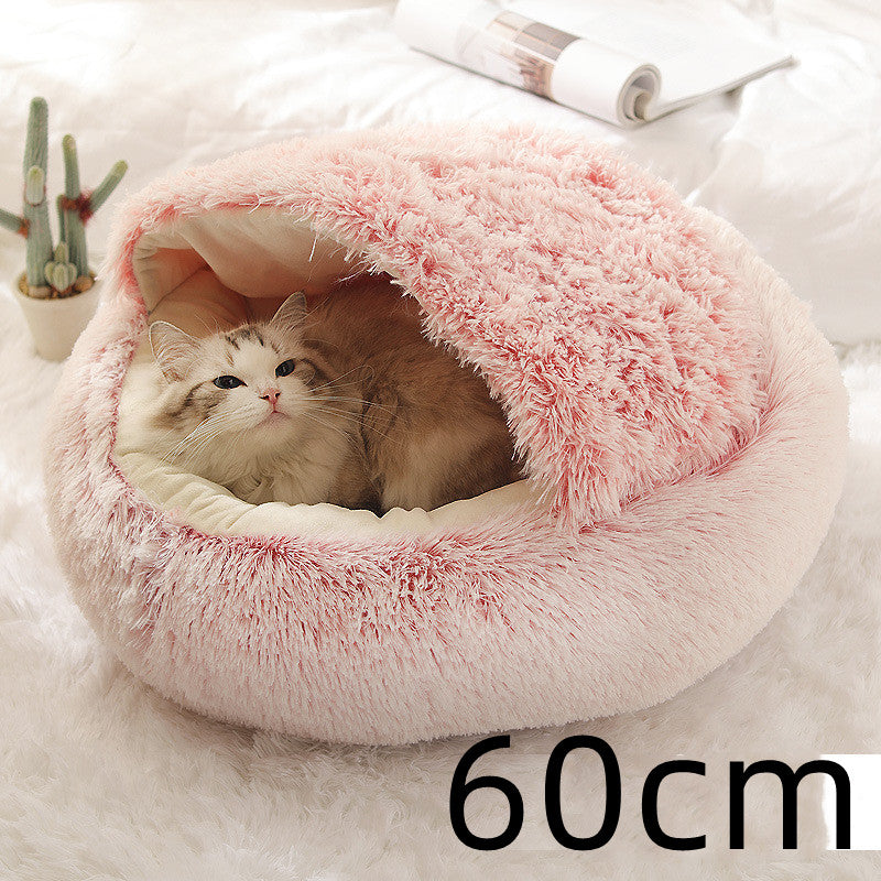 2 In 1 Round Plush Warm Pet Bed House For Winter Comfort