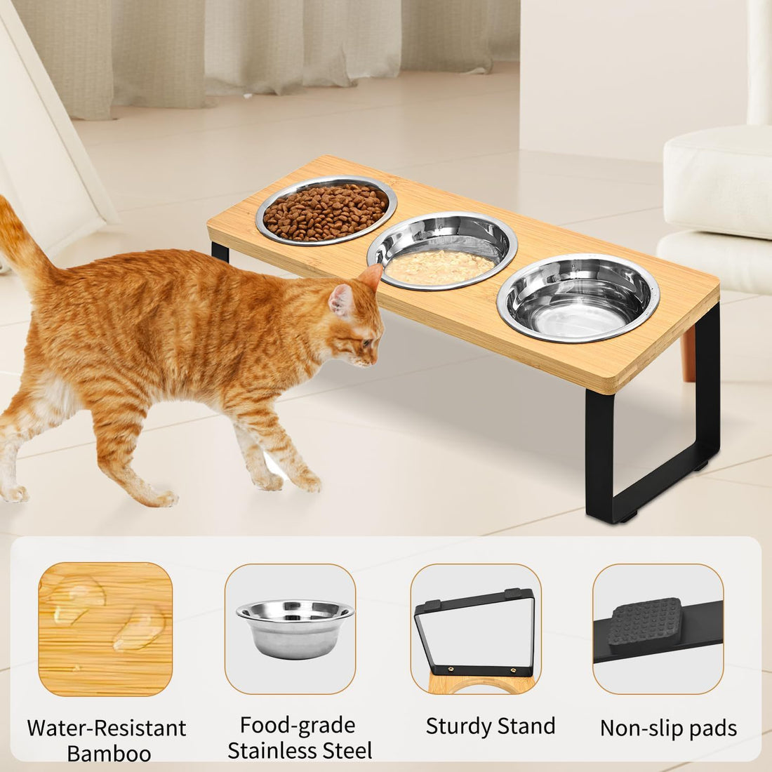 Wood And Iron Pet Feeding Bowl Stand Rack