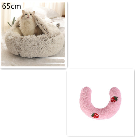 2 In 1 Round Plush Warm Pet Bed House For Winter Comfort