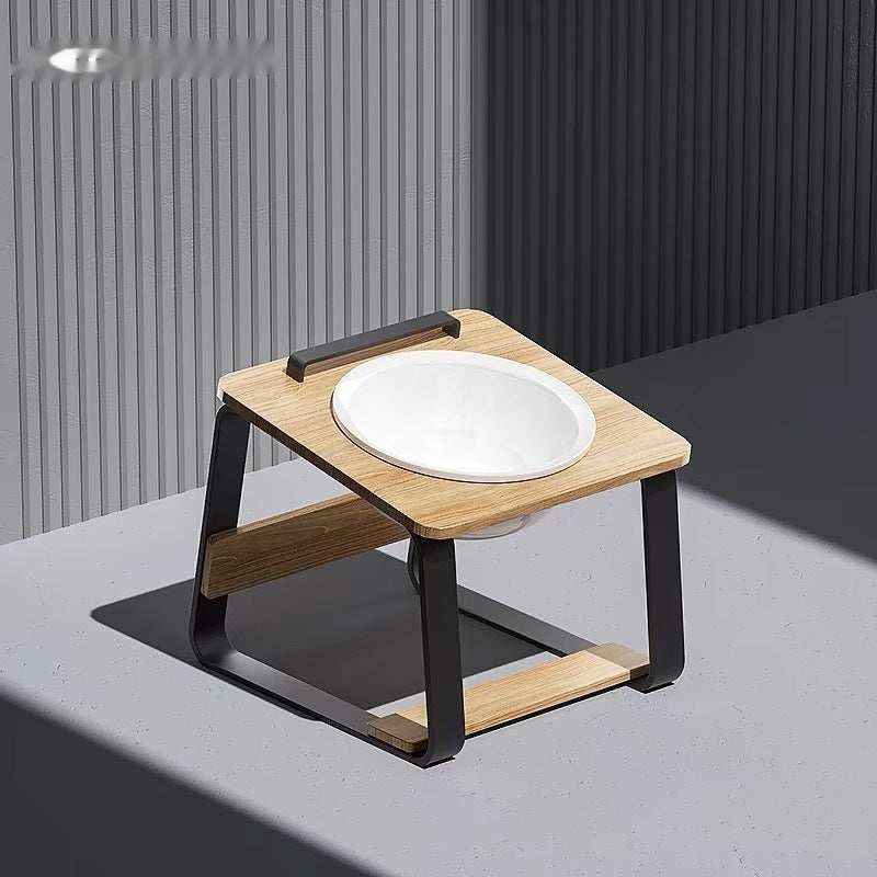 Pet Wooden Ceramic Bowl Rack Anti-Tumble Feeding Water Station