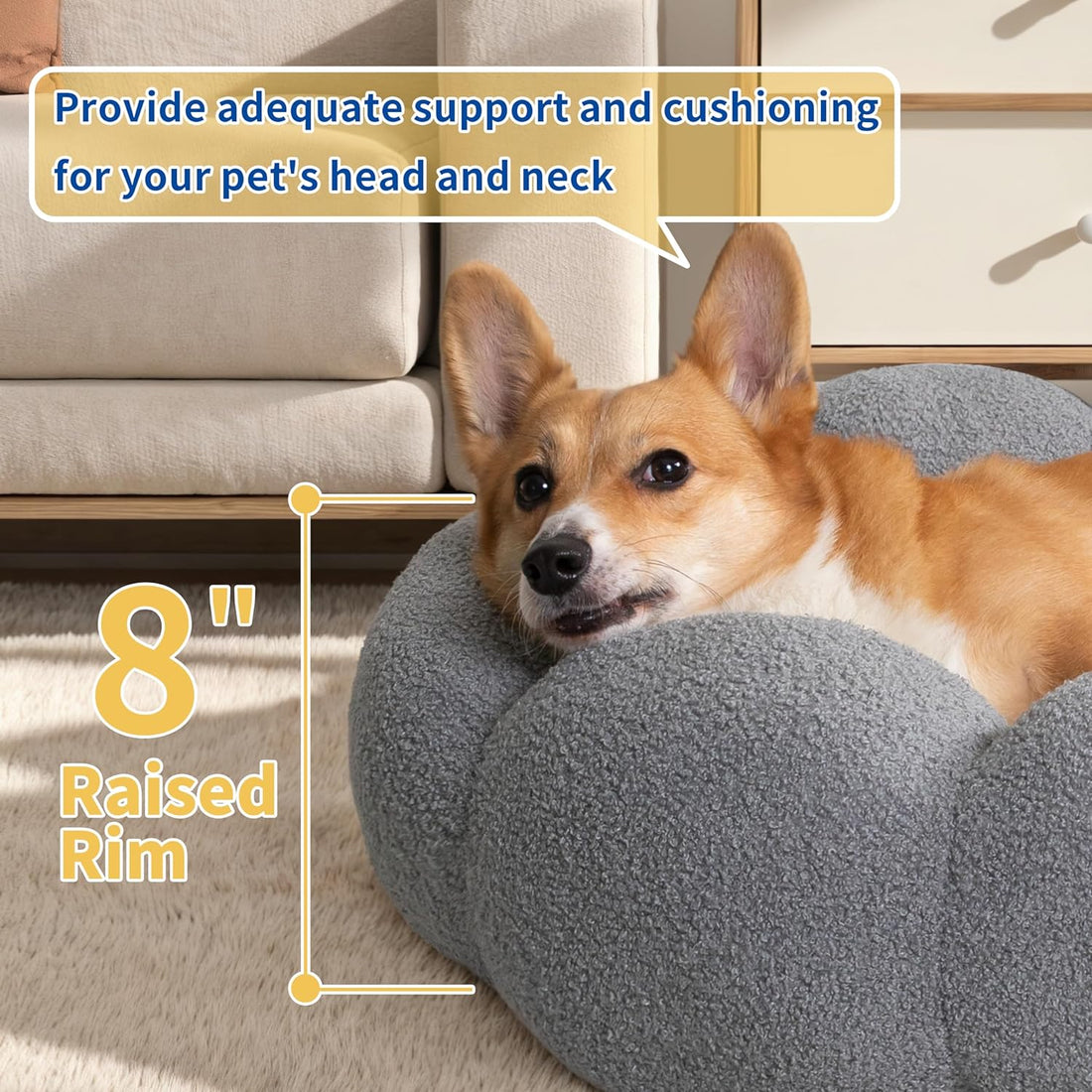 Fluffy Flower Plush Round Pet Bed Calming Cuddler Cushion