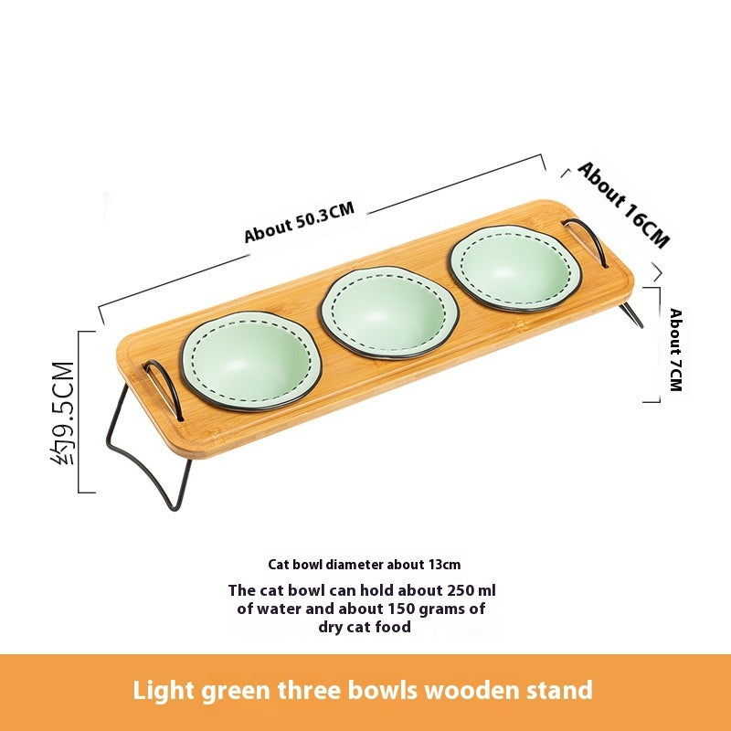 Pet Wooden Ceramic Bowl Rack Anti-Tumble Feeding Water Station