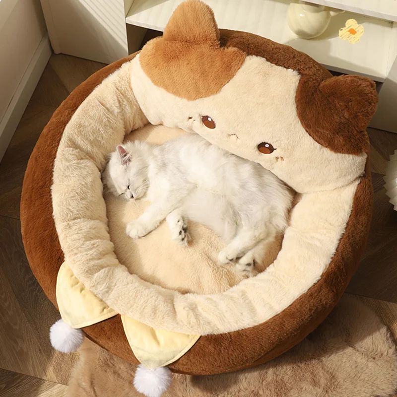 Round Soft Pet Bed Warm Deep Sleep Cushion Nest