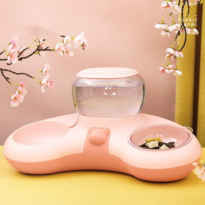 Pet Crescent Automatic Drinking Water Feeding Double Bowl