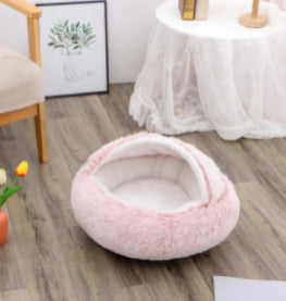 2 In 1 Round Plush Warm Pet Bed House For Winter Comfort