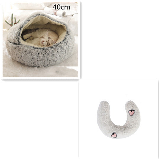 2 In 1 Round Plush Warm Pet Bed House For Winter Comfort