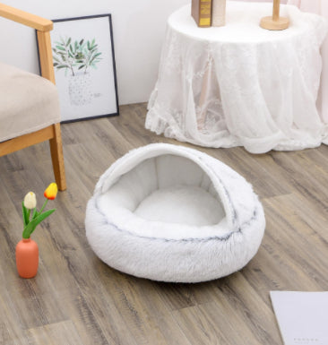 2 In 1 Round Plush Warm Pet Bed House For Winter Comfort
