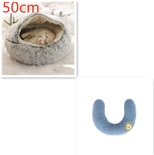 2 In 1 Round Plush Warm Pet Bed House For Winter Comfort