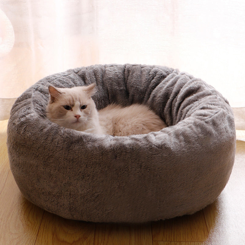 Long Plush Donut Style Pet Bed Warm Cushion Mat