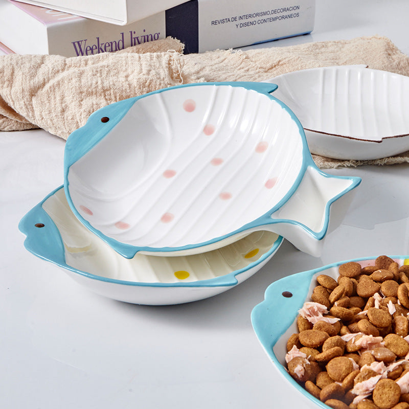 Fish Shaped Ceramic Pet Feeding Bowl For Food And Water