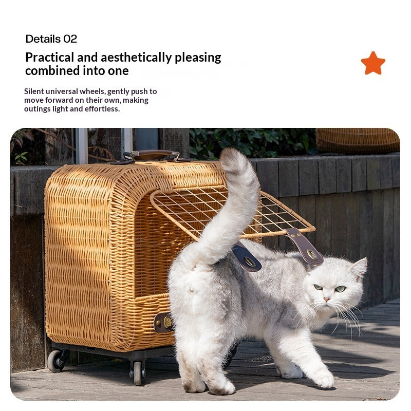 Pet Woven Rattan Carrier Bag Ventilated Portable Travel Design