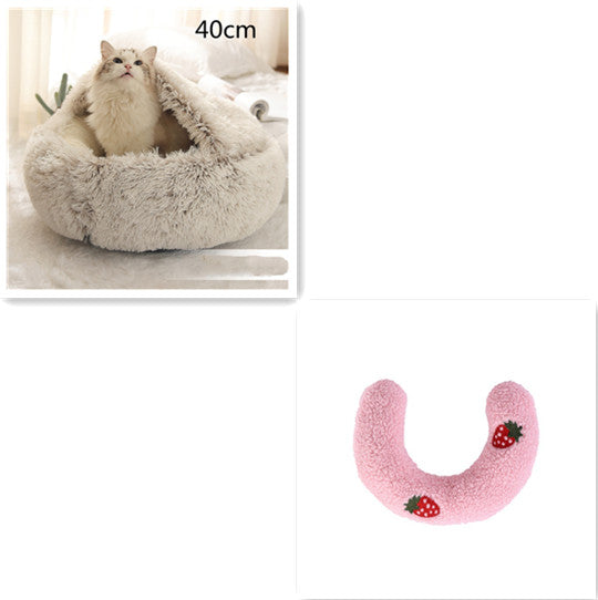 2 In 1 Round Plush Warm Pet Bed House For Winter Comfort