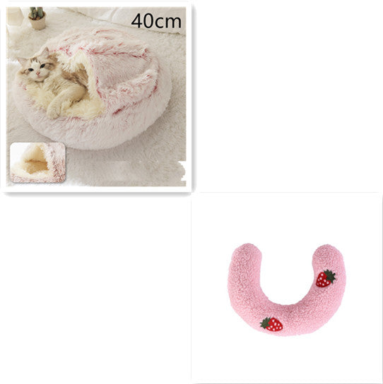 2 In 1 Round Plush Warm Pet Bed House For Winter Comfort